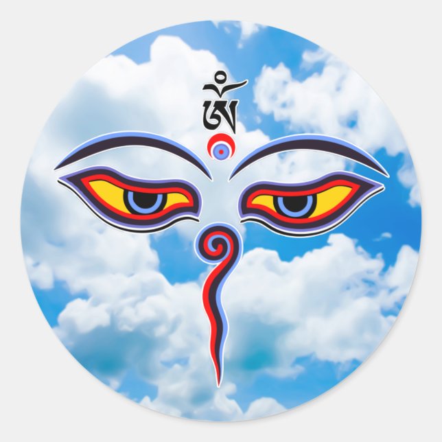 Wisdom Eyes Of Buddha - Bodhnath temple eyes Classic Round Sticker (Front)