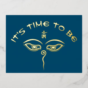 Wisdom Eyes Of Buddha - Bodhnath temple eyes Foil Holiday Postcard