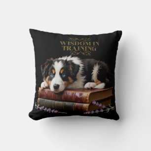 Wisdom In Training Border Collie Puppy Book Lover Throw Pillow