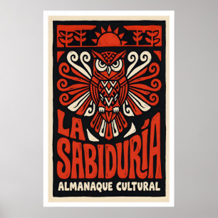 Wisdom Owl Poster Bold Red and Black Folk Art
