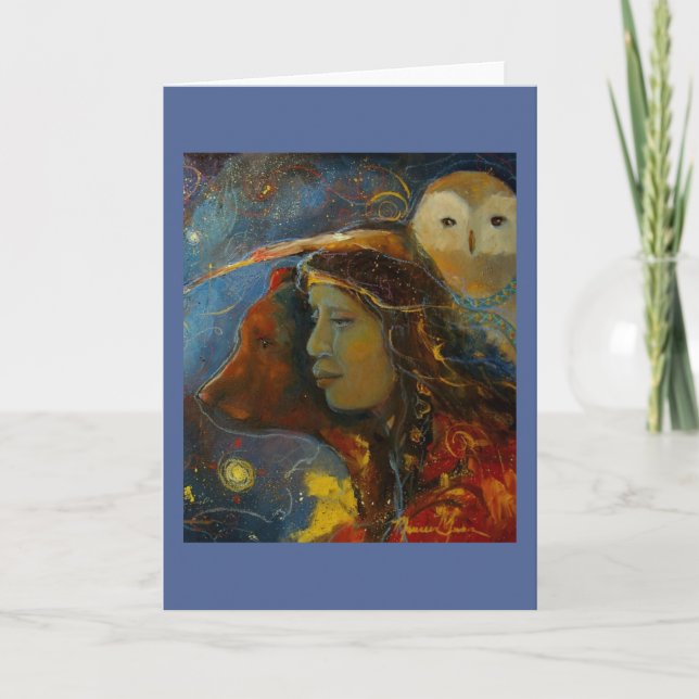 Wisdom Strength Bear Owl Greeting Card (Front)