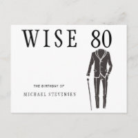 Wise 80 black and white men birthday invitation