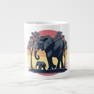 Wise and Wild – Retro Elephant Family Sunset Large Coffee Mug