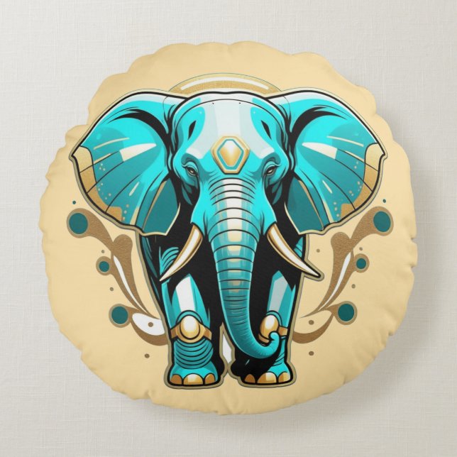 Wise as an Elephant Grade A Catton Round Pillow (Front)