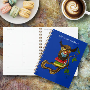 Wise Blue Cute Brown Reading Owl Books Planner