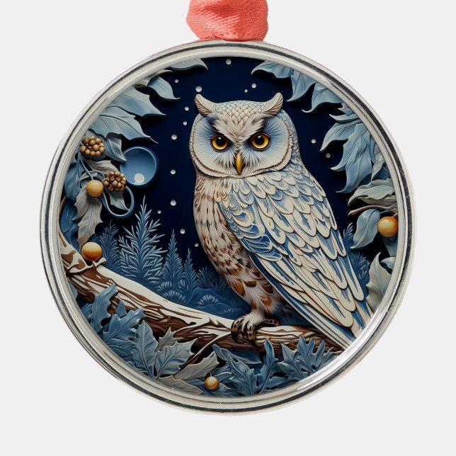 Wise Blue Owl Metal Ornament (Front)