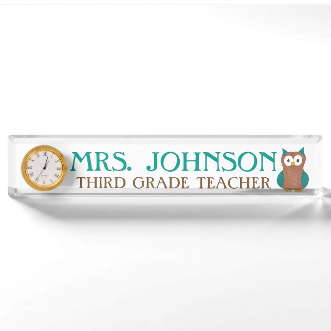 Wise Brown Owl Bird Teacher Educator Nameplate (Front)