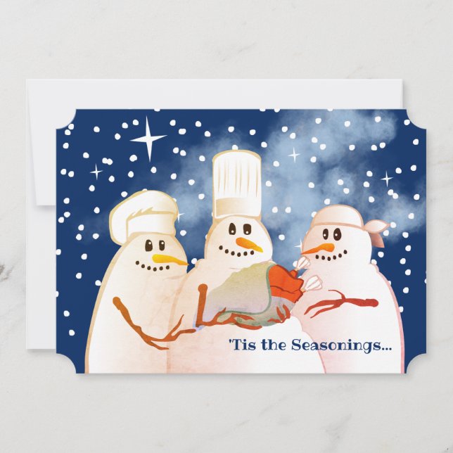 Wise chefs snowman turkey culinary Christmas Holiday Card (Front)