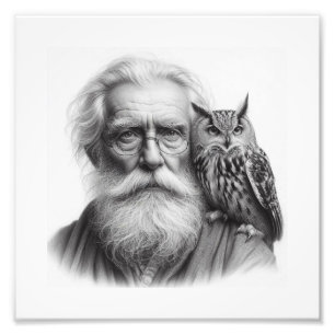 Wise Companions: Elderly Man with Owl Wall Art