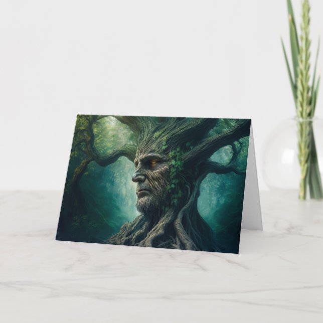 Wise Face in Ancient Tree Mystical Forest Card (Front)