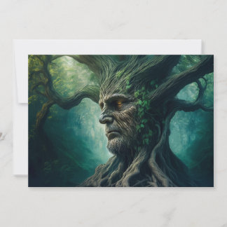 Wise Face in Ancient Tree Mystical Forest Holiday Card