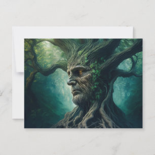 Wise Face in Ancient Tree Mystical Forest Postcard