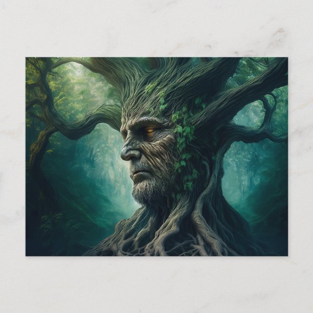 Wise Face in Ancient Tree Mystical Forest Postcard (Front)