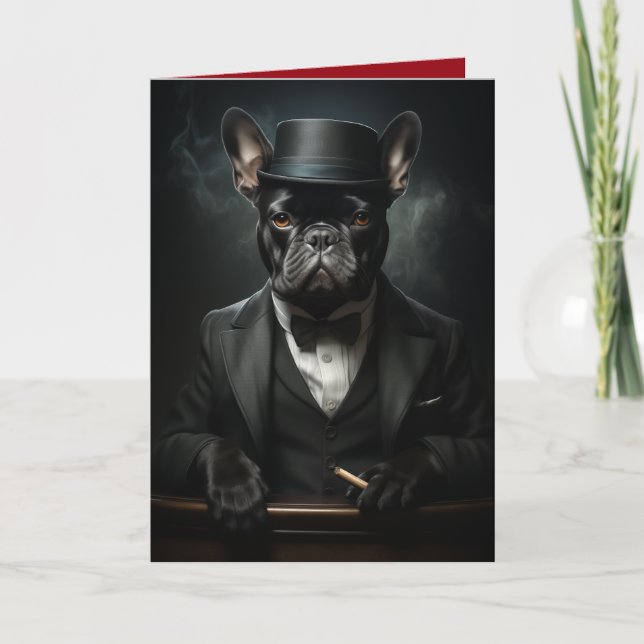 Wise Gentleman Bulldog in Tux, Funny Dogs Card (Front)