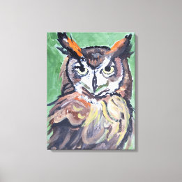 Wise Horned Owl Painting Canvas Print