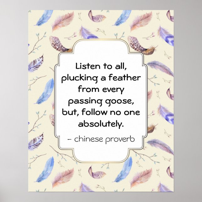 Wise Inspirational Motivational Chinese Proverb Poster (Front)