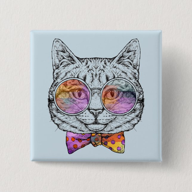 Wise Kitty Kat 2 Inch Square Button (Front)