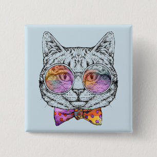Wise Kitty Kat 2 Inch Square Button