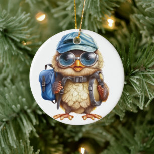Wise Little Traveller - Kid Owl with backpack Ceramic Ornament