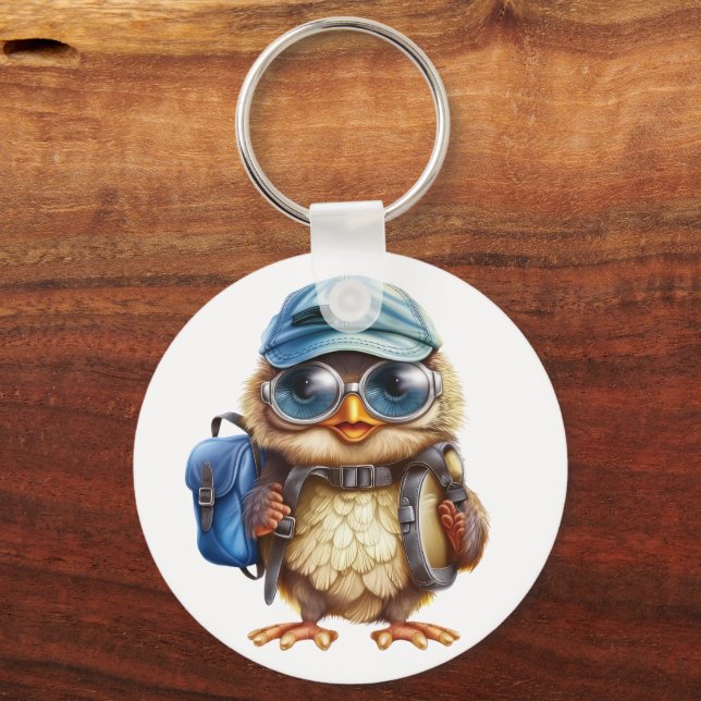 Wise Little Traveller - Kid Owl with backpack Keychain (Front)