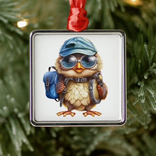 Wise Little Traveller - Kid Owl with backpack Metal Ornament (Tree)