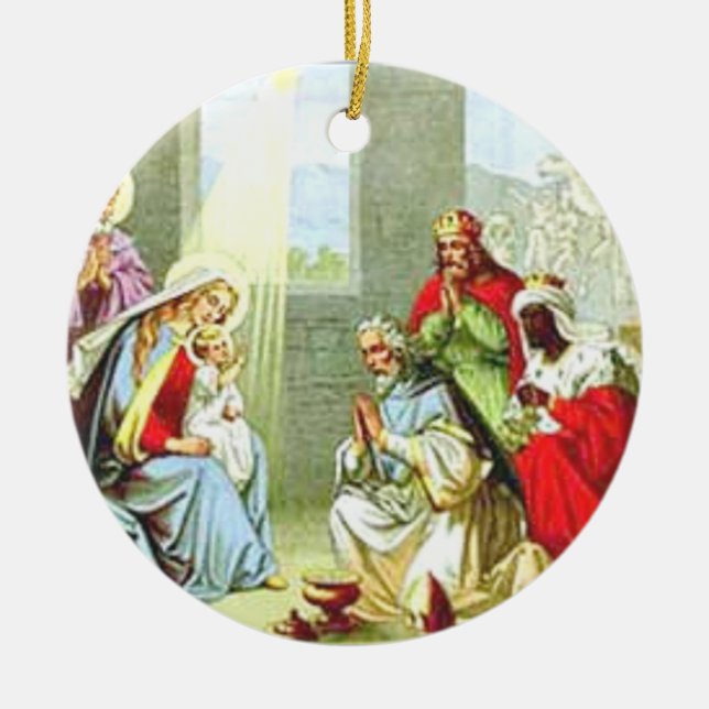 Wise Men At The Nativity Ceramic Ornament (Front)