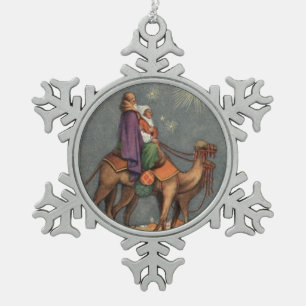 Wise Men, Camel Vintage Art Snowflake Ornament