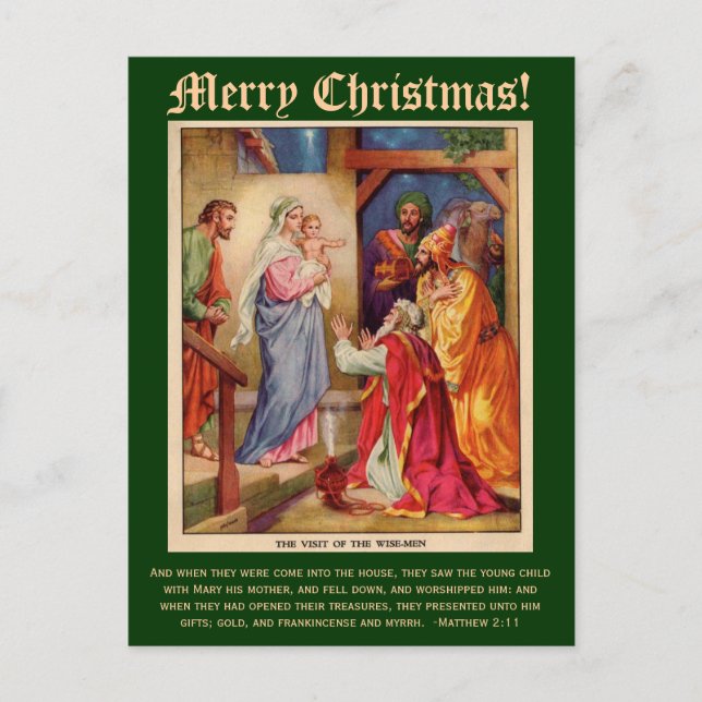 Wise Men Christmas Card, with Bible Verse Holiday Postcard (Front)