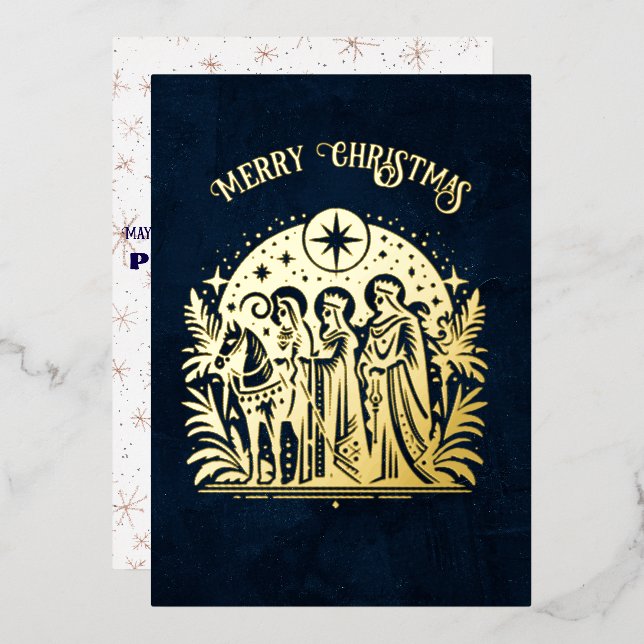 Wise Men Foil on Blue Holiday Card (Front/Back)