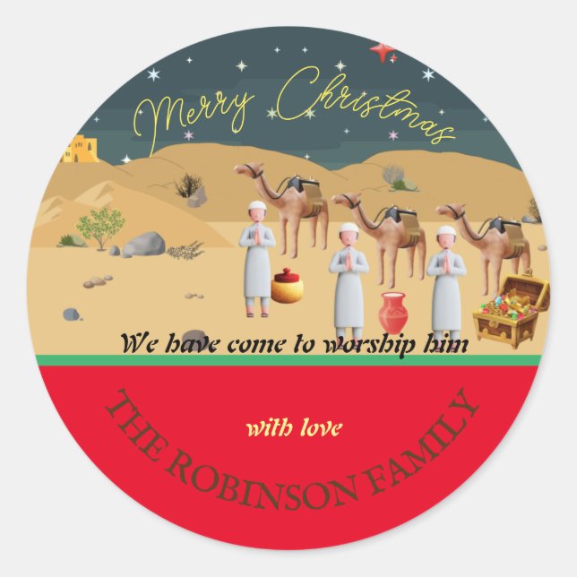 Wise Men with gifts Nativity Story  Classic Round Sticker (Front)