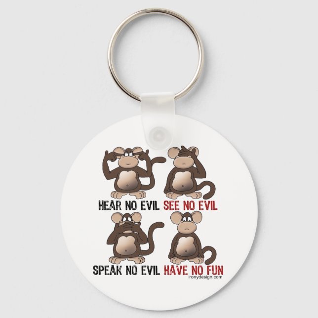 Wise Monkeys Humour Keychain (Front)