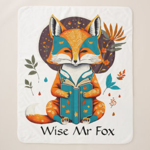 Wise Mr Fox Engrossed in his Reading. Personalize Sherpa Blanket