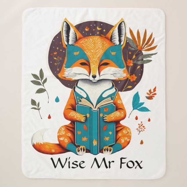 Wise Mr Fox Engrossed in his Reading. Personalize Sherpa Blanket (Front)