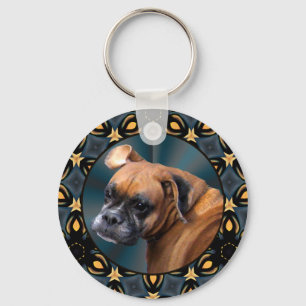 Wise Old Boxer Dog Keychain