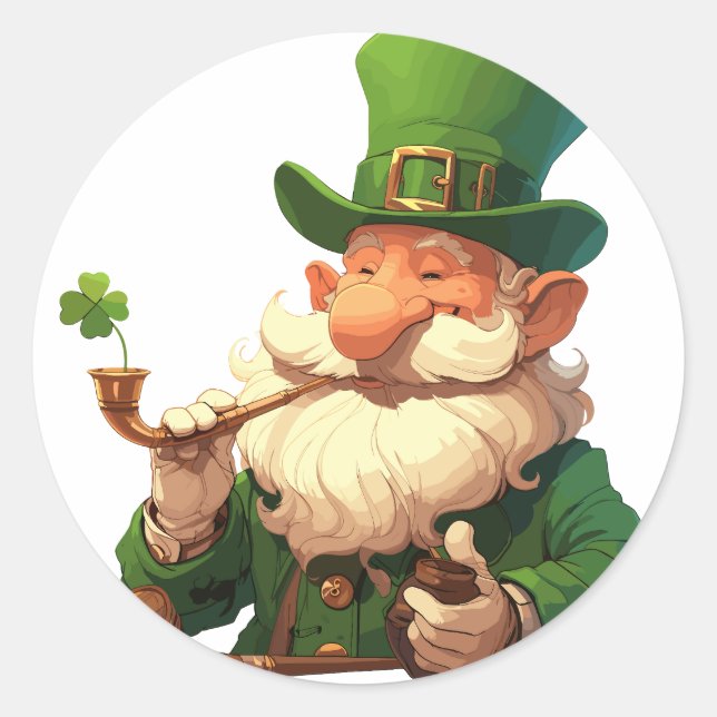  Wise Old Leprechaun with Pipe Classic Round Sticker (Front)