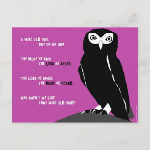 Wise Old Owl Postcard in Cerise