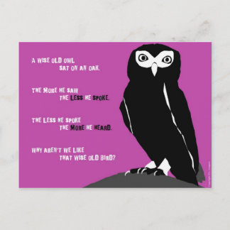 Wise Old Owl Postcard in Cerise