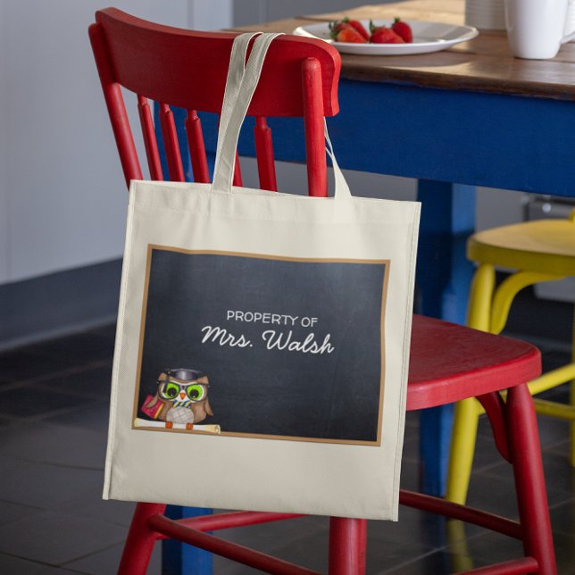 Wise Owl Chalkboard Personalized Teacher Tote Bag (Creator Uploaded)