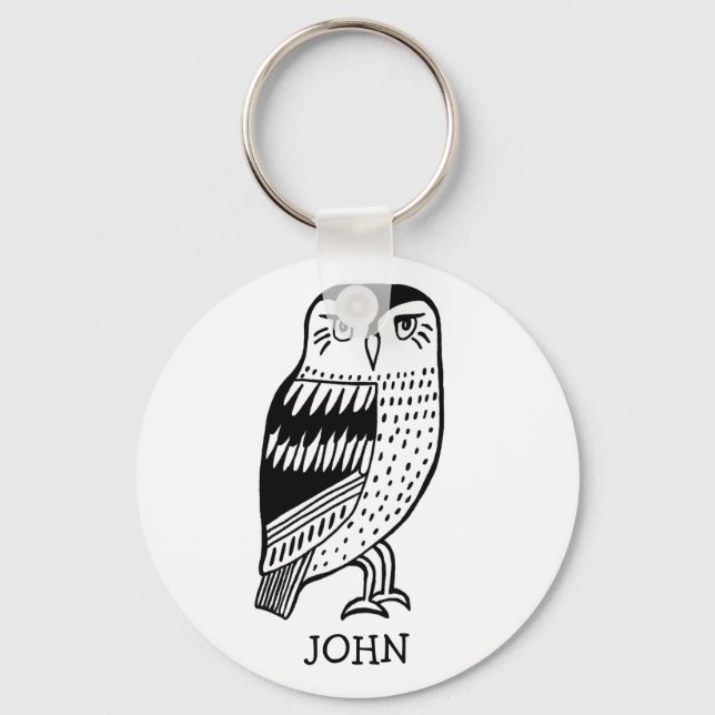 Wise Owl CUSTOM NAME Charming Bird Keychain (Front)