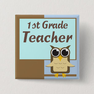 Wise Owl First Grade Teacher Button