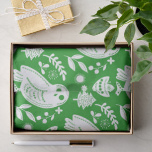 Wise Owl Folk Art Green Holiday Tissue Paper