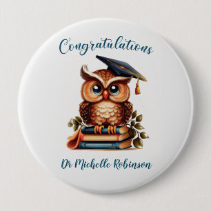 Wise Owl Graduation 4 Inch Round Button