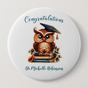 Wise Owl Graduation Congratulations 4 Inch Round Button