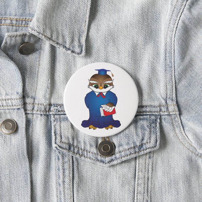 Wise Owl Graduation Cute Scholar Bird  3 Inch Round Button (Creator Uploaded)