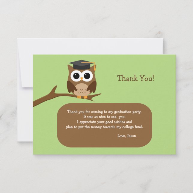 Wise Owl Graduation Thank You Note Invitation (Front)