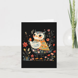 Wise Owl Guardian - Easter Egg Folk Art Card