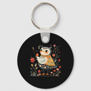 Wise Owl Guardian - Easter Egg Folk Art Keychain
