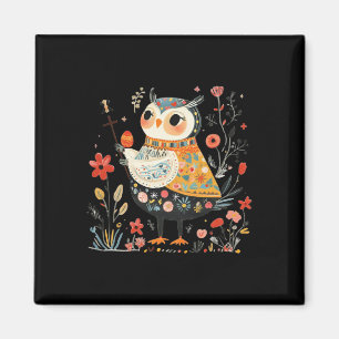 Wise Owl Guardian - Easter Egg Folk Art  Magnet