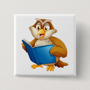 Wise Owl Reading Book 2 Inch Square Button