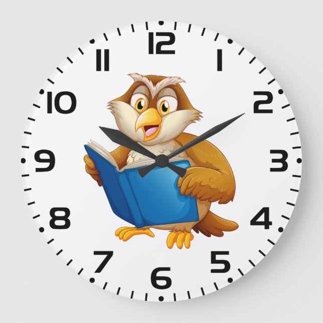 Wise Owl Reading Book Large Clock (Front)
